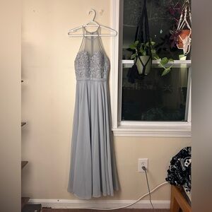 Azazie Halter Dress- Dolphin Gray